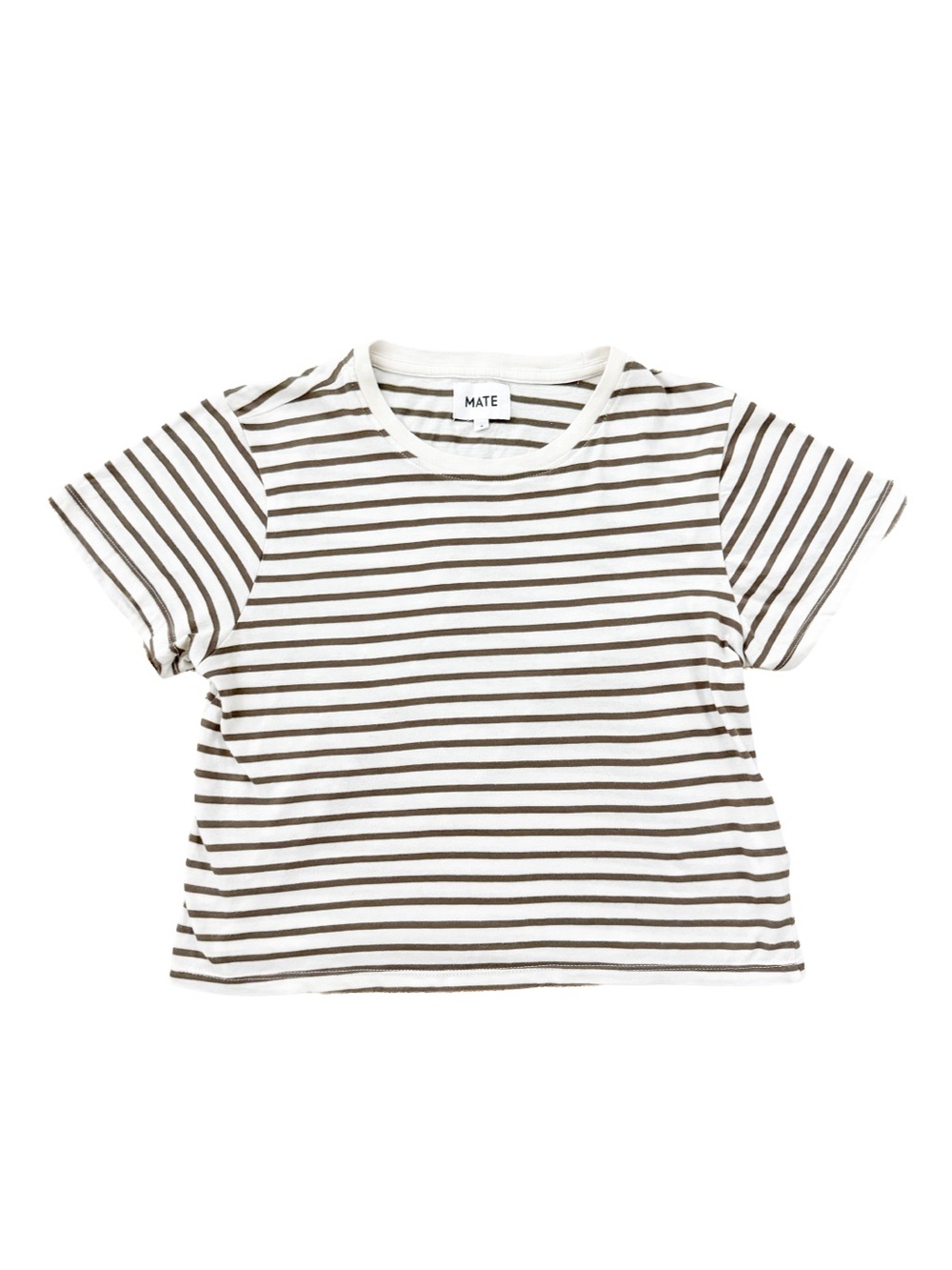 MATE the Label Cropped Striped Crewneck Tee Olive S